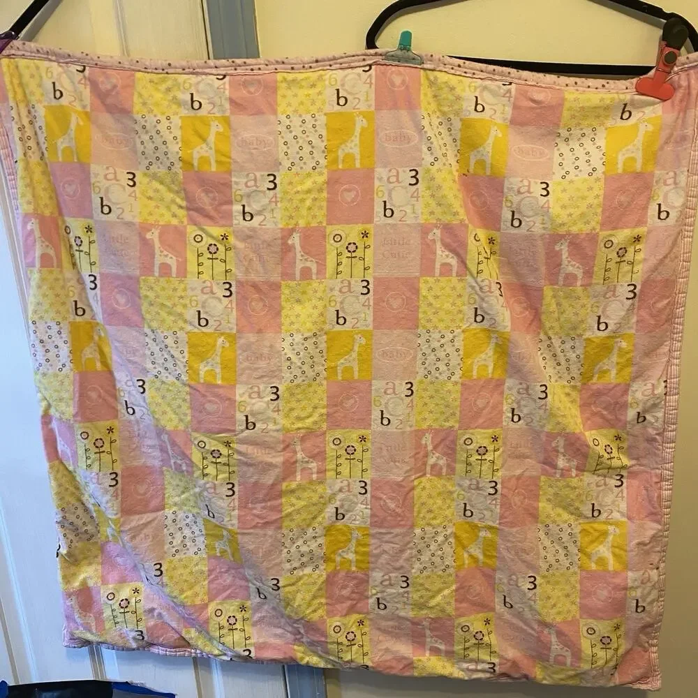 Vintage Cotton Baby Blanket Nursery Quilt Crib Comforter Real Love Animal Number